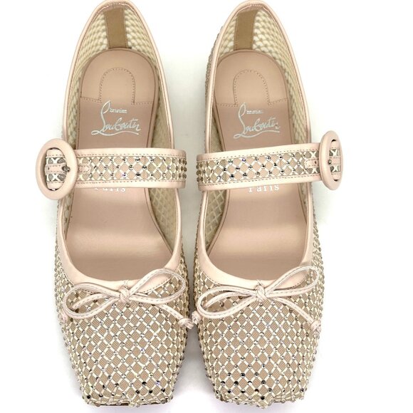 Christian Louboutin MAMASTRAPITINA Strass Crystal Mesh Ballerina Flats - Picture 9 of 16